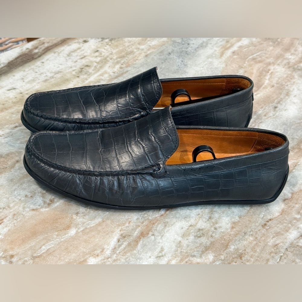 Men’s DONALD PLINER Iggy crocodile embossed navy blue driving loafers- Size 12